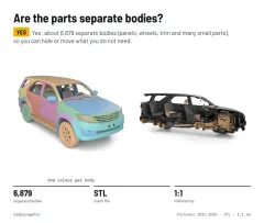 Question card: Are the parts separate bodies? Toyota Fortuner 2011-2015 1st Gen Full Vehicle 3D Model (STL)