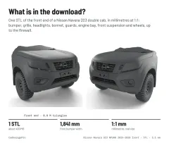 Question card: What is in the download? Nissan Navara 2015-2020 D23 Front End 3D Model (STL)