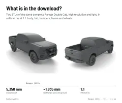 Question card: What is in the download? Ford Ranger 2022+ Next-Gen Full Vehicle 3D Model (STL)