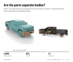 Question card: Are the parts separate bodies? Chevrolet Silverado 2500HD 2015-2016 3rd Gen Full Vehicle 3D Model (STL)